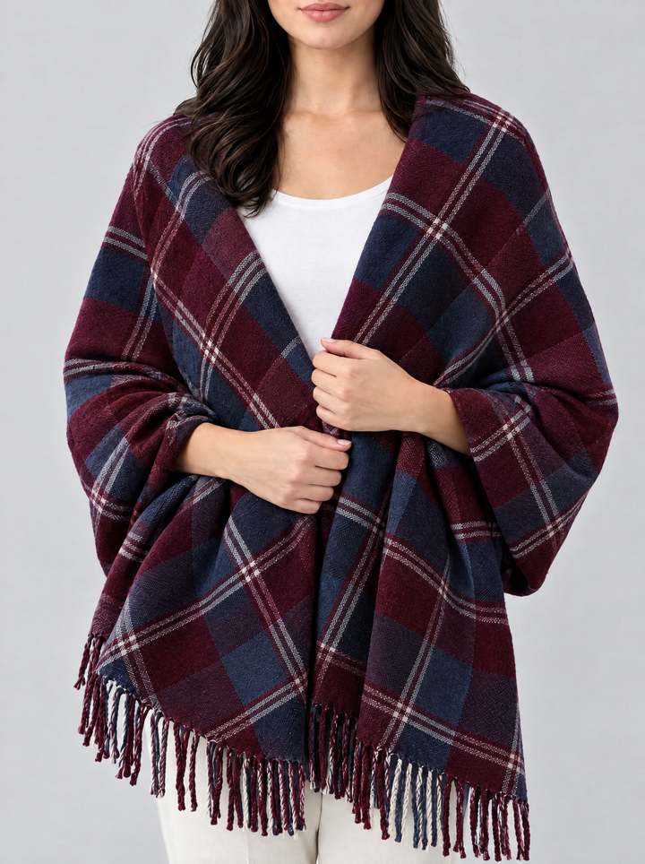 Coleen oversized checked blanket scarf, burgundy