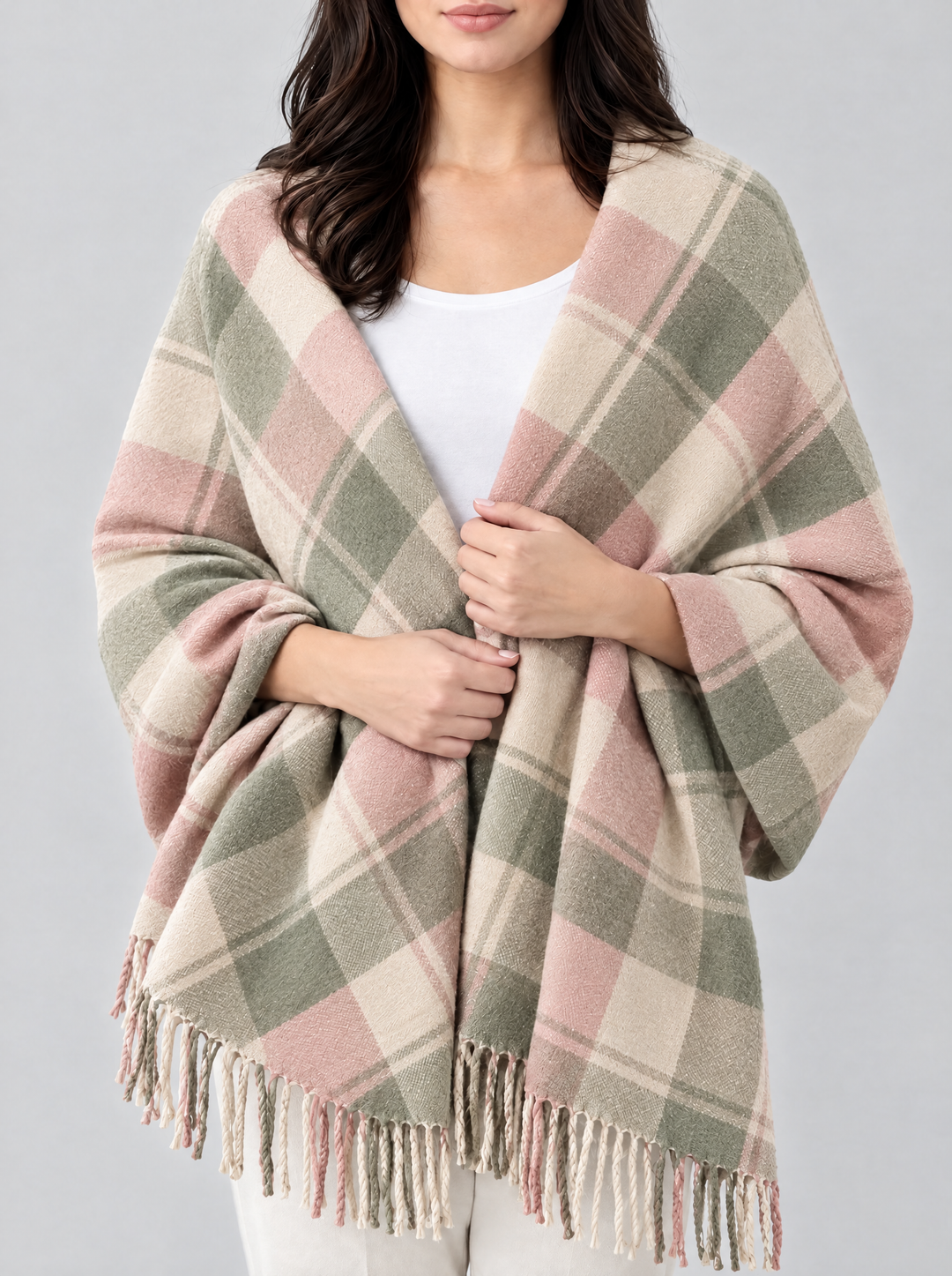 Coleen oversized checked blanket scarf, pink