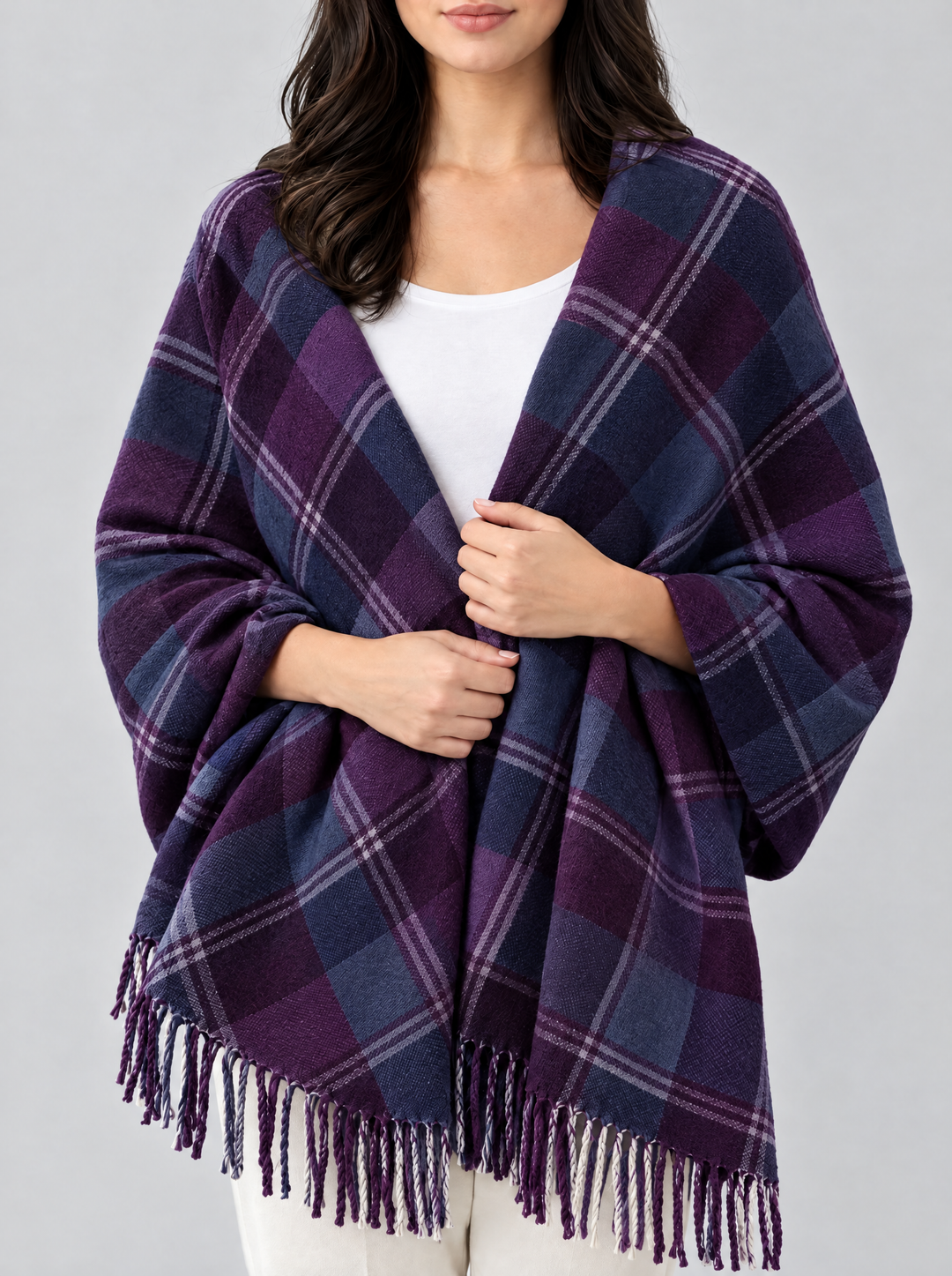 Coleen oversized checked blanket scarf, purple