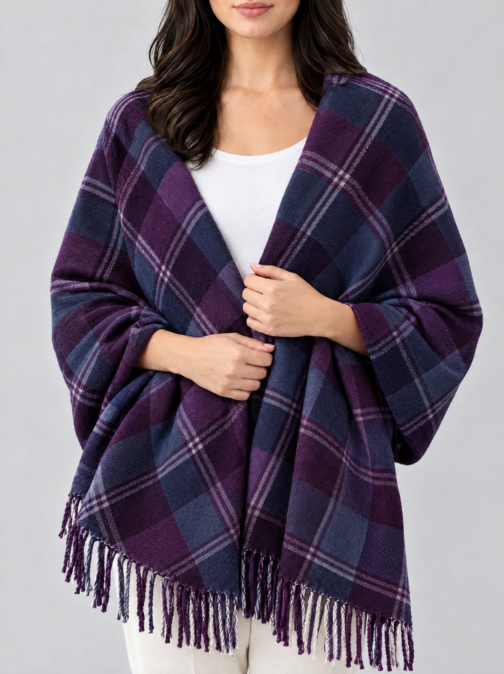 Coleen oversized checked blanket scarf, purple