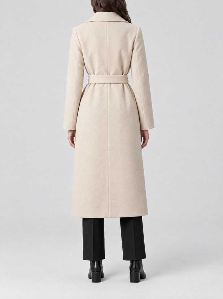 Juno long coat, back view, cream