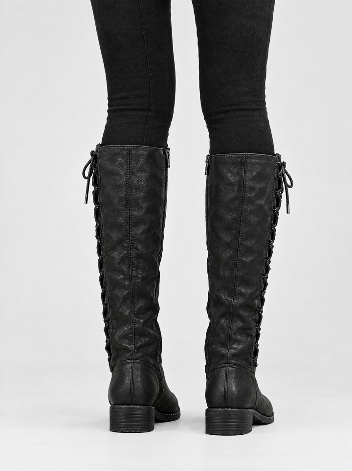 Elena knee high boots, back view, black
