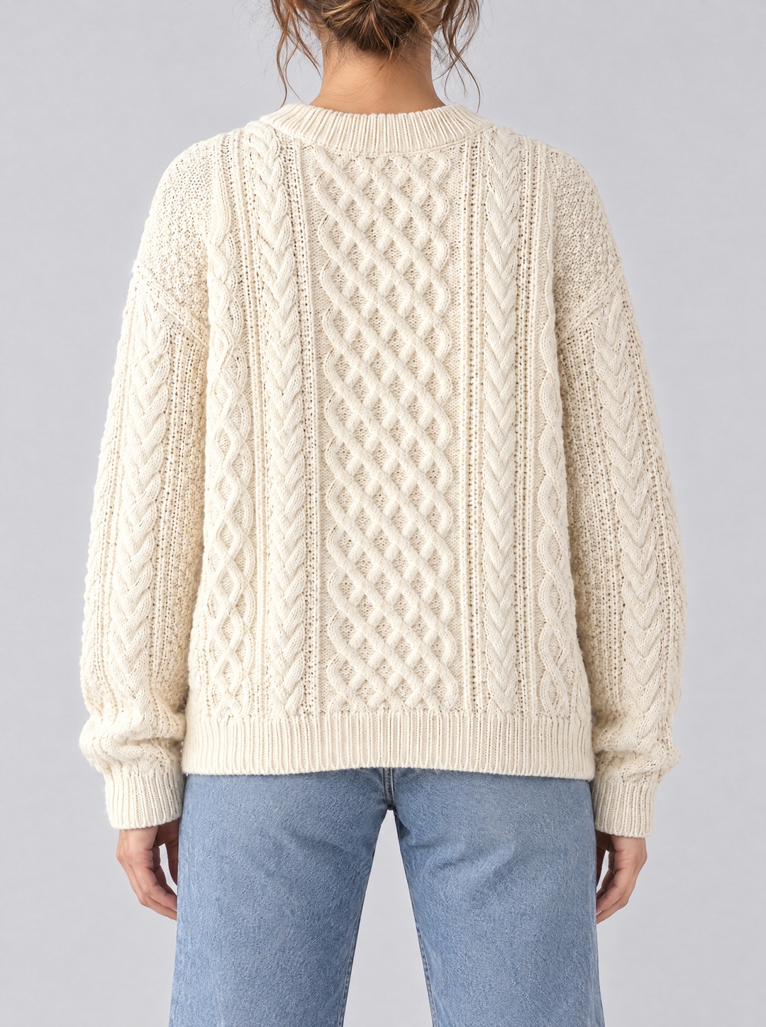 Fern knit sweater, back view, cream