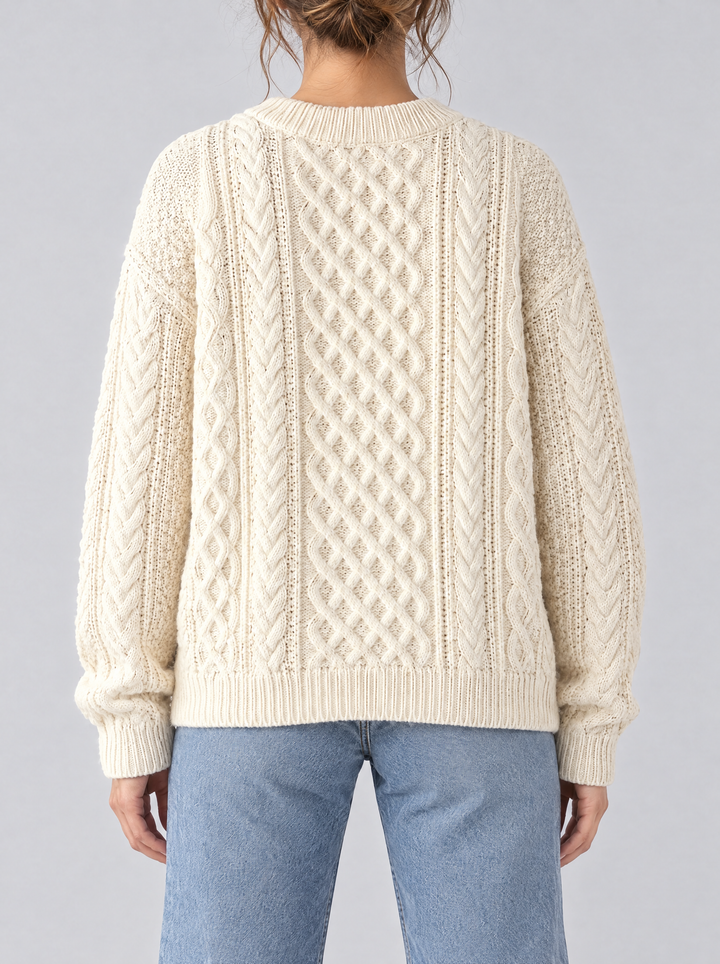 Fern knit sweater, back view, cream