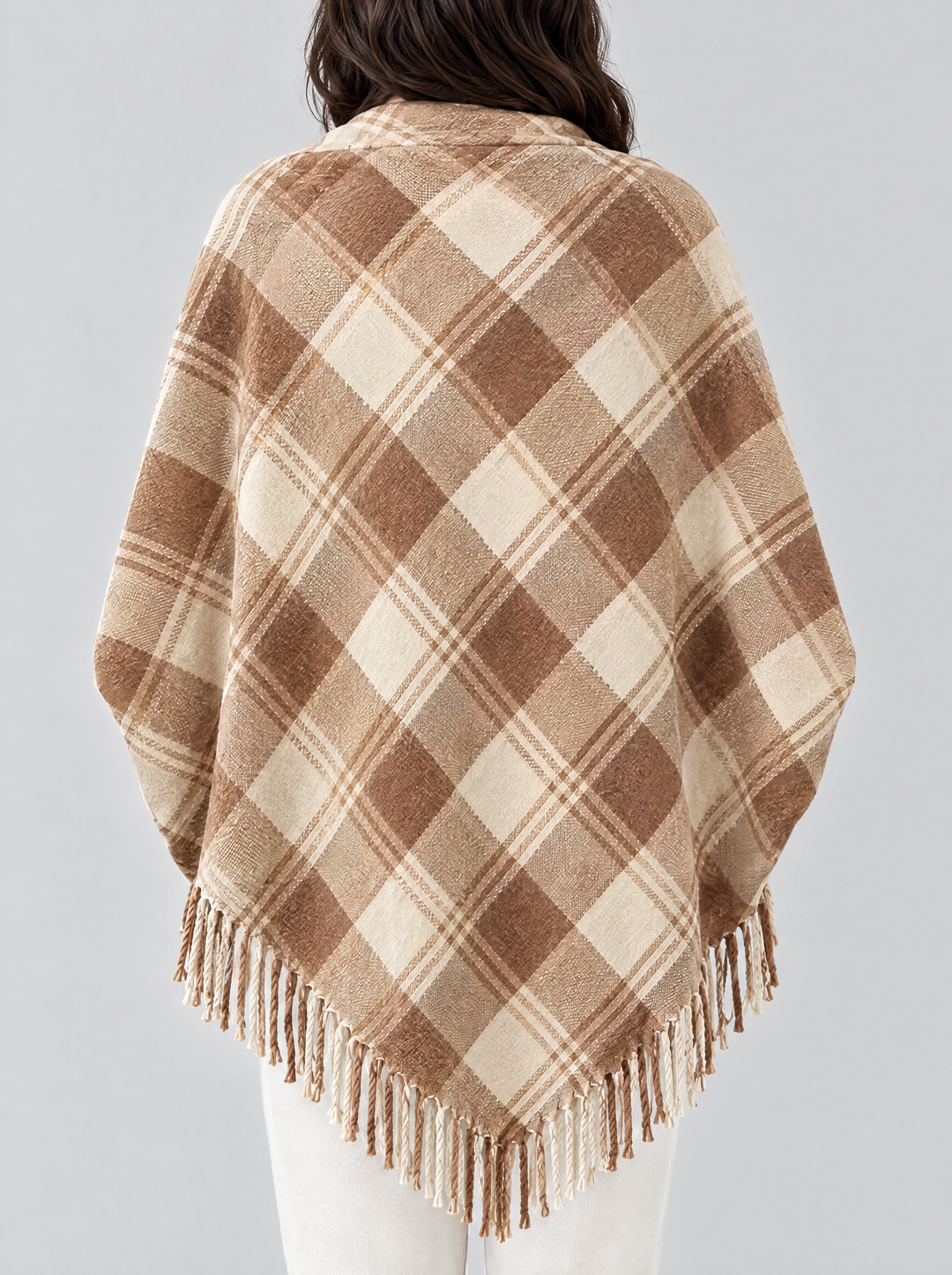 Coleen blanket scarf, back view, beige