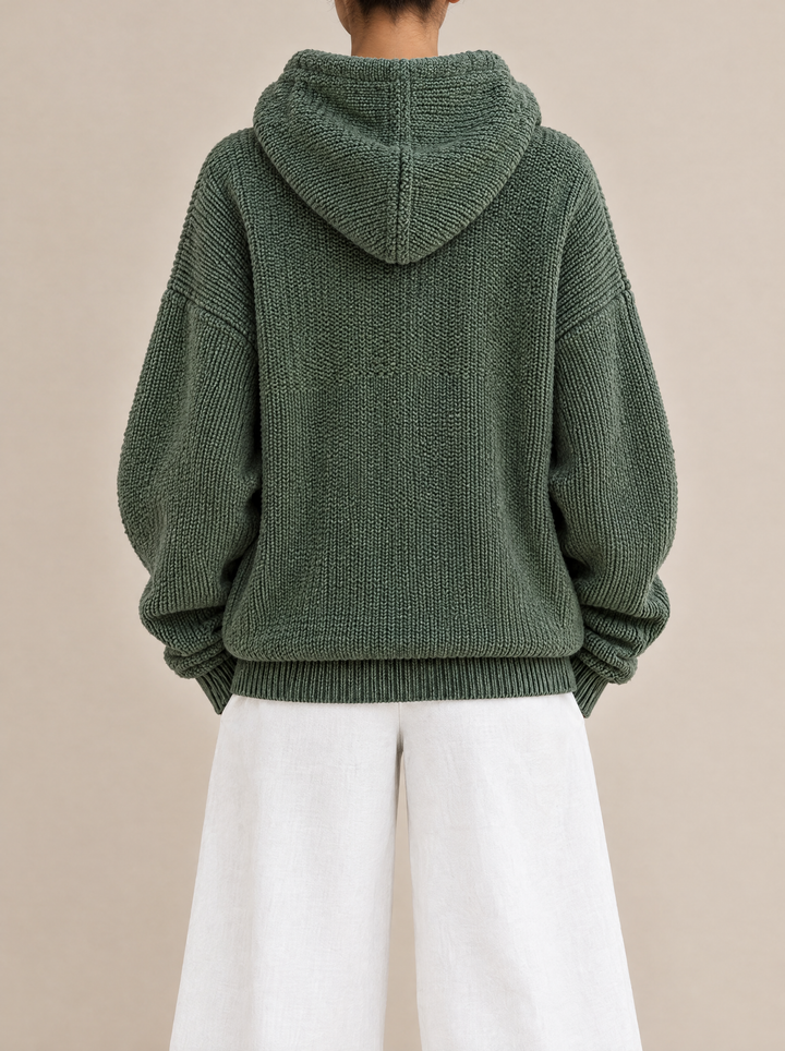Bo knit hoodie, back view, green