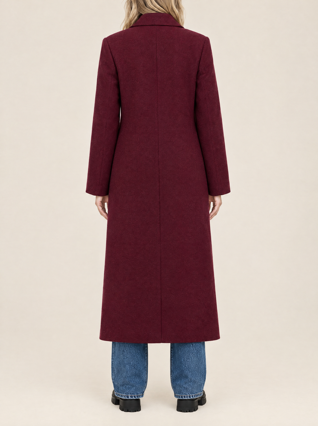 Celine coat, back view, burgundy