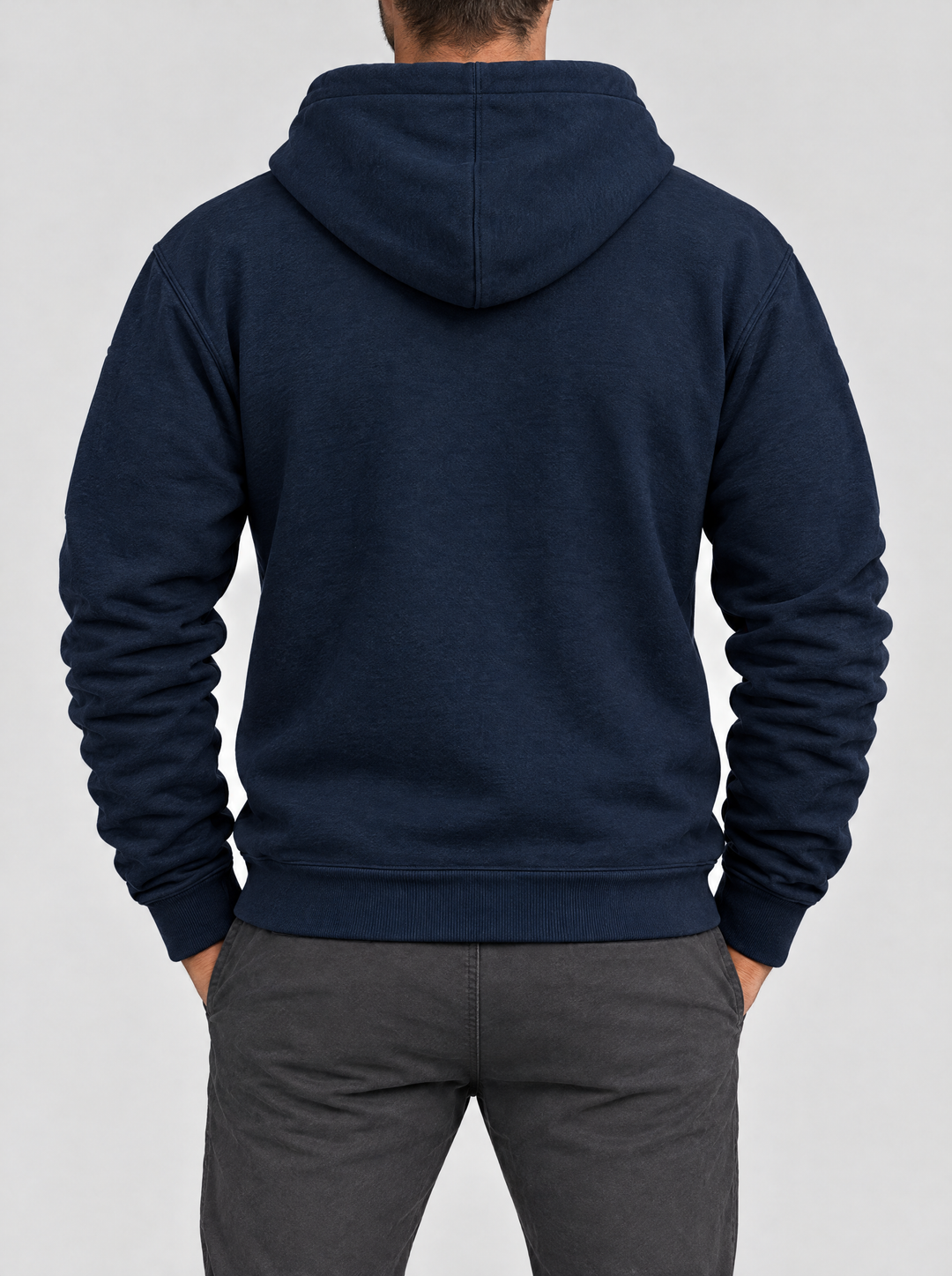 Caleb hoodie, back view, navy