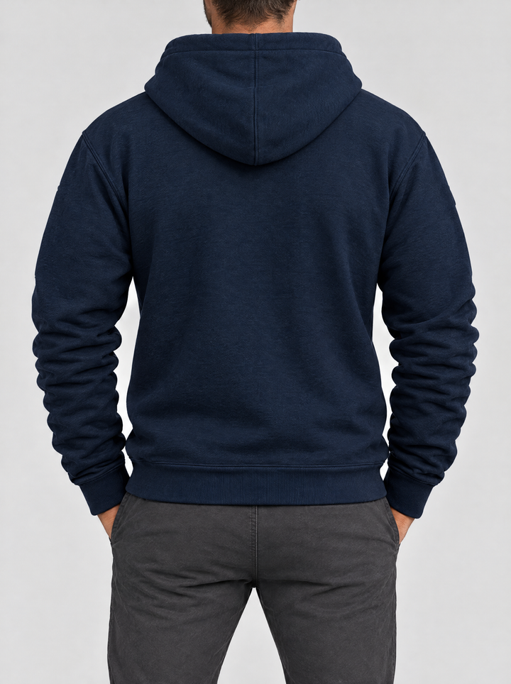 Caleb hoodie, back view, navy