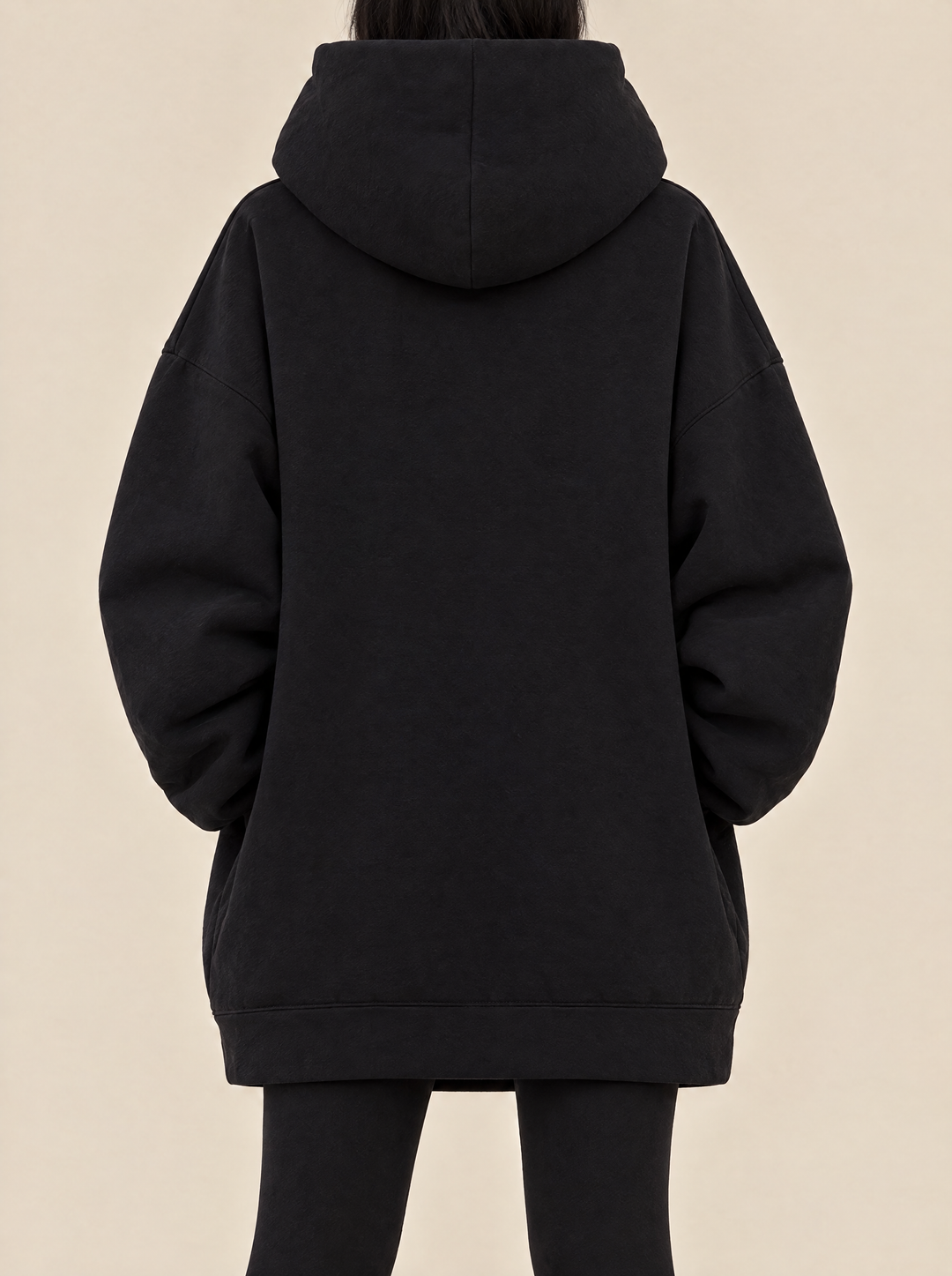 Rosie high neck hoodie in black, back view