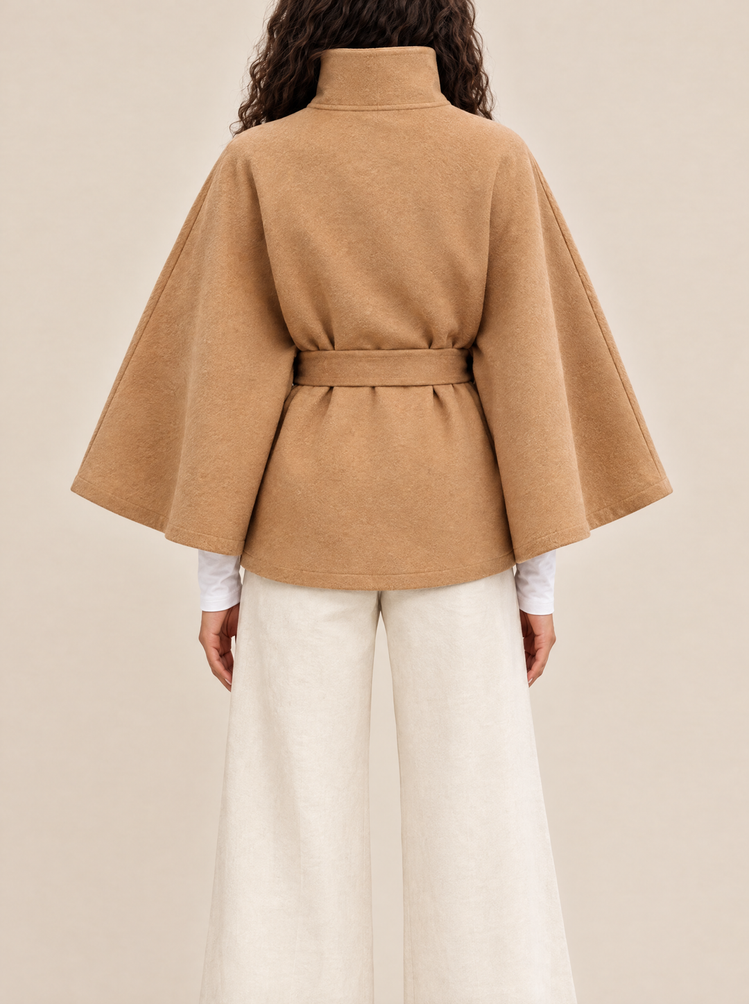 Bianca cape coat with high collar, khaki, back view