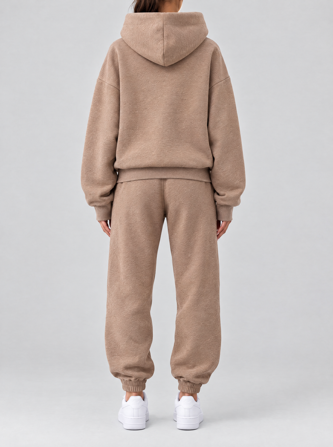 Remi hoodie and joggers set, back view, light brown
