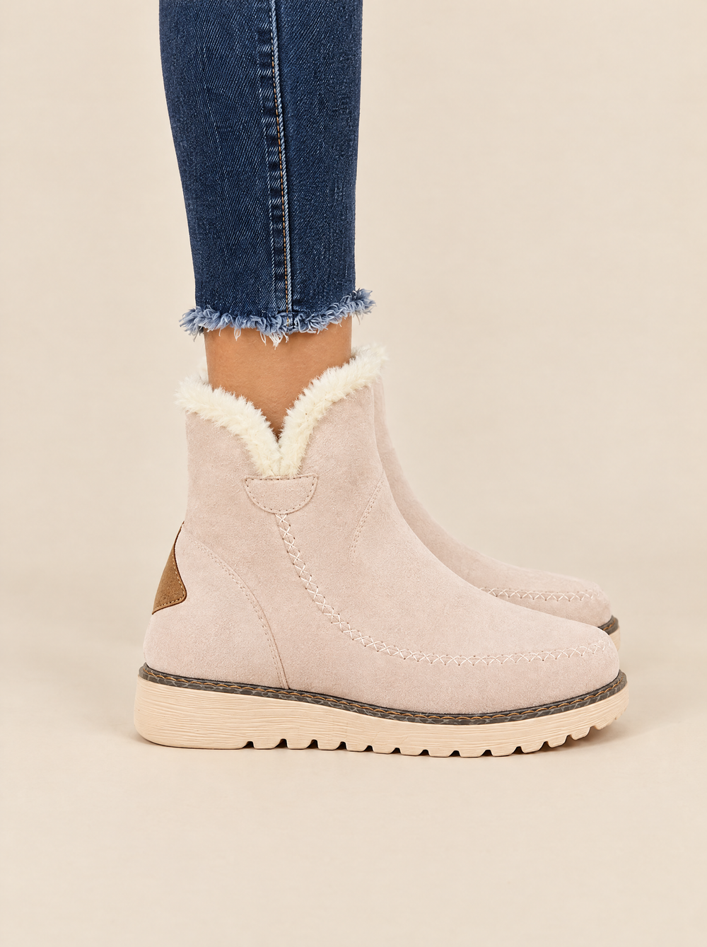 Mila lined winter boots, side view, beige