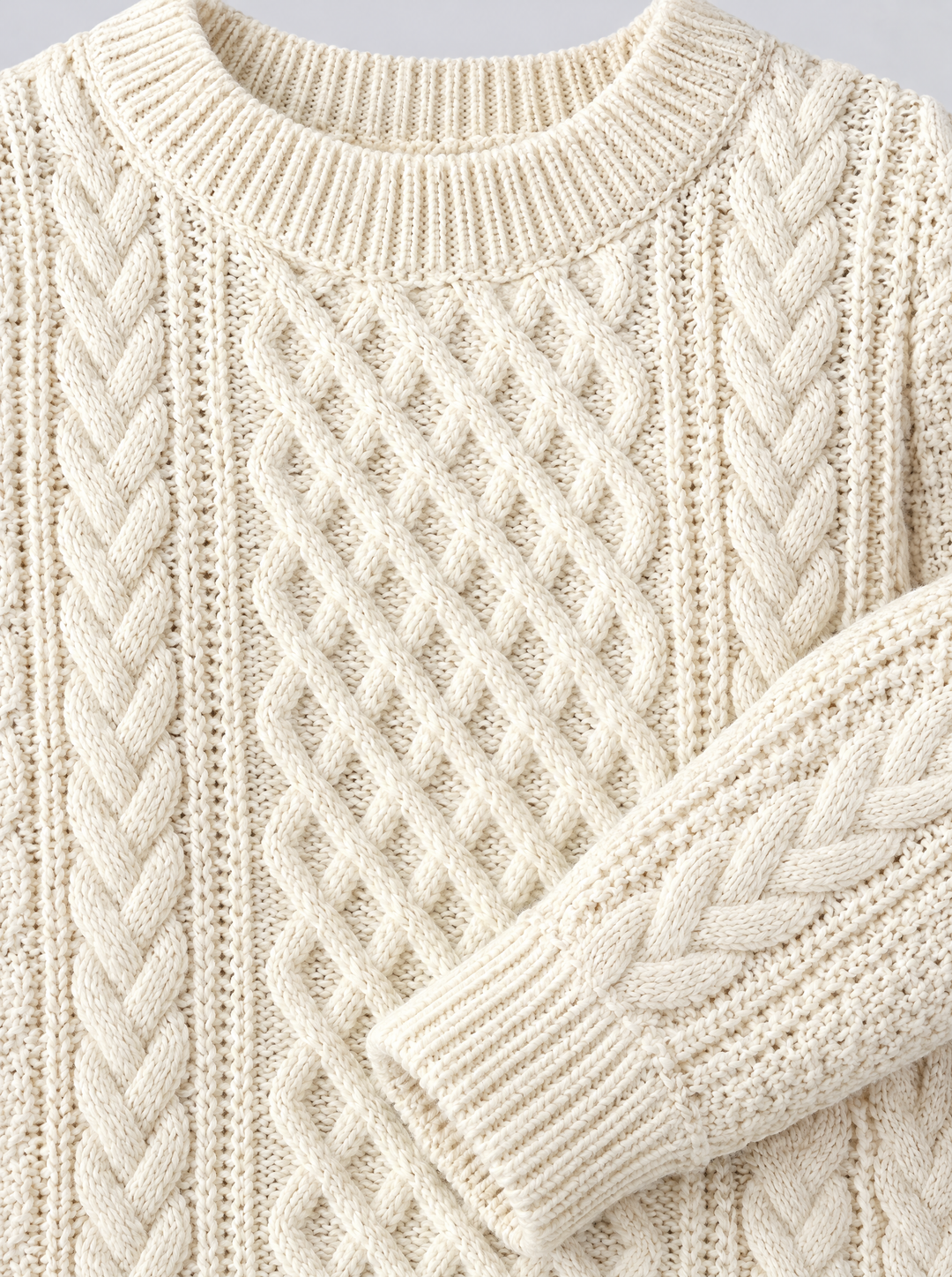 Fern knit sweater, cable knit detail, cream