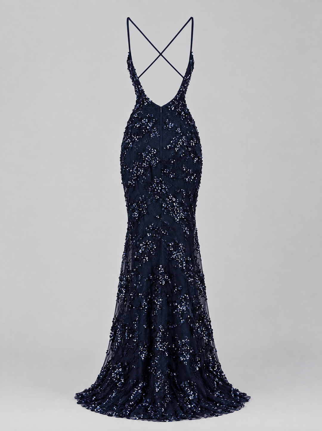 Vivienne long sequin dress, navy, back view
