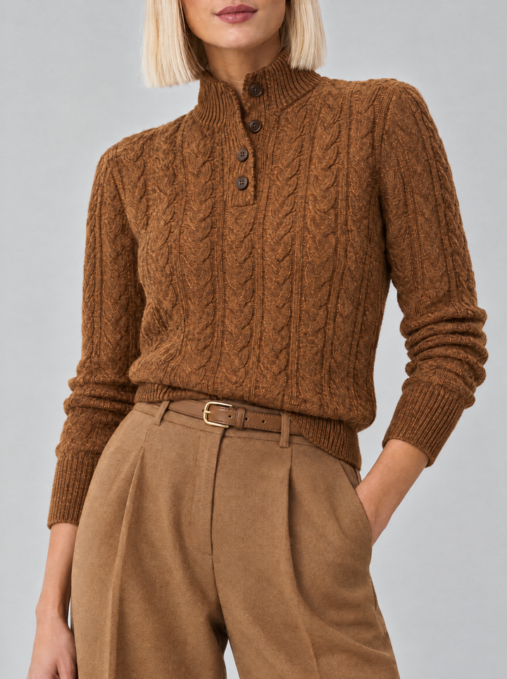 Arden cable knit button neck sweater, Rust