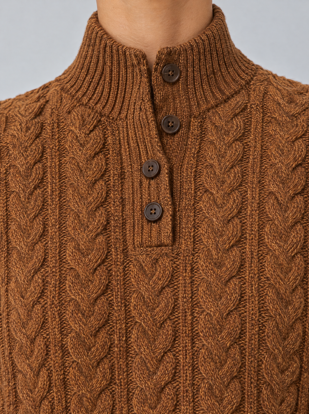 Arden cable knit sweater detail, rust