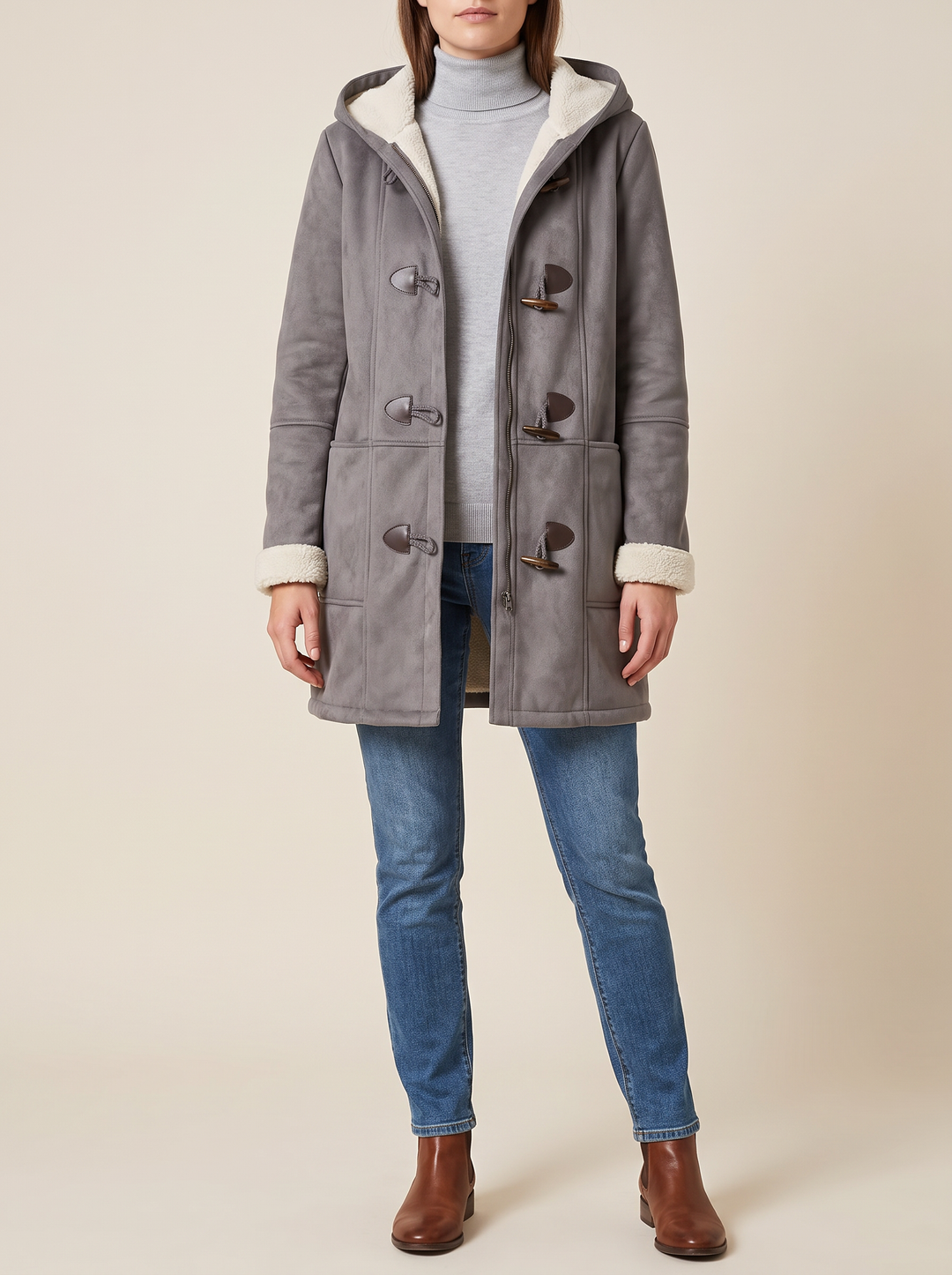 Bryn hooded duffle coat with toggles, gray