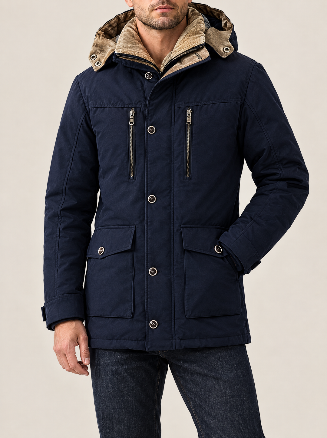 Erik men's winter parka with detachable hood in navy