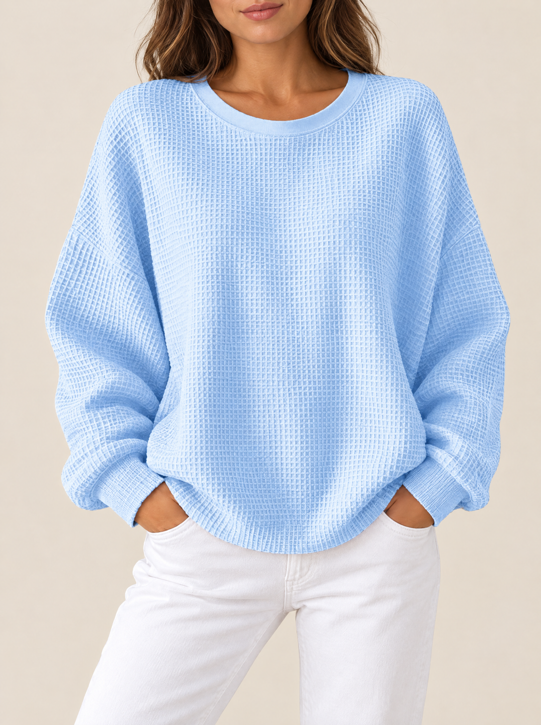 Molly women's oversized waffle knit sweater in sky blue