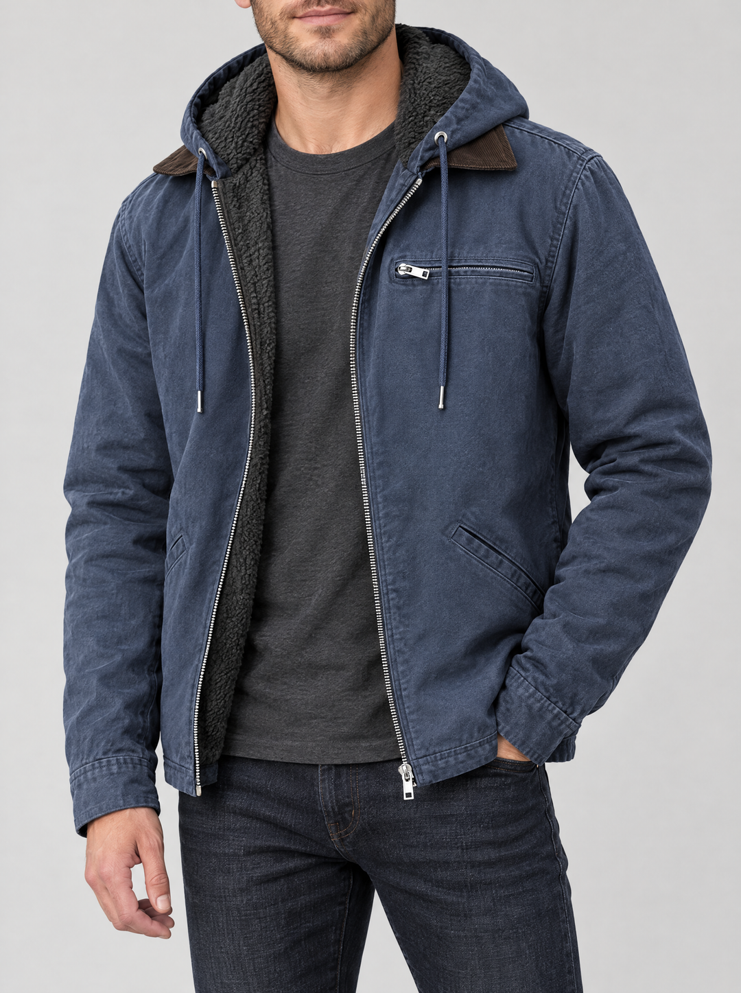 Garrett men's hooded winter jacket, navy, front view