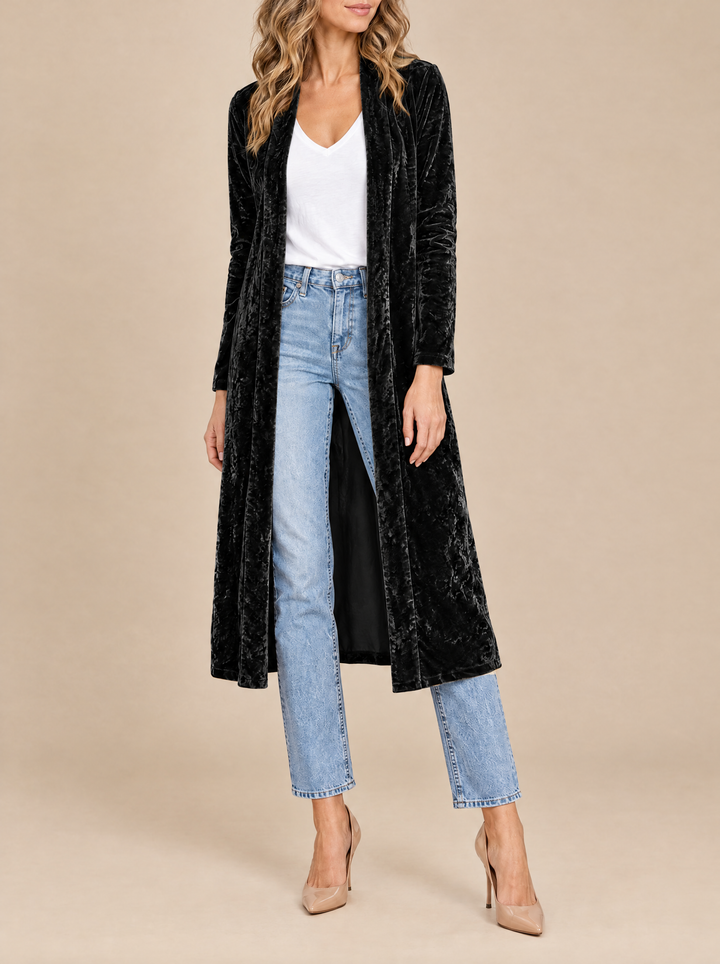 Ottilie long velvet coat, black
