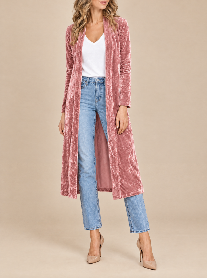 Ottilie long velvet coat, pink