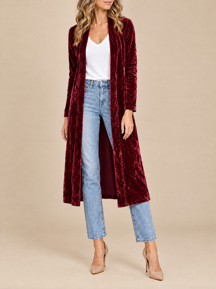 Ottilie long velvet coat, wine red