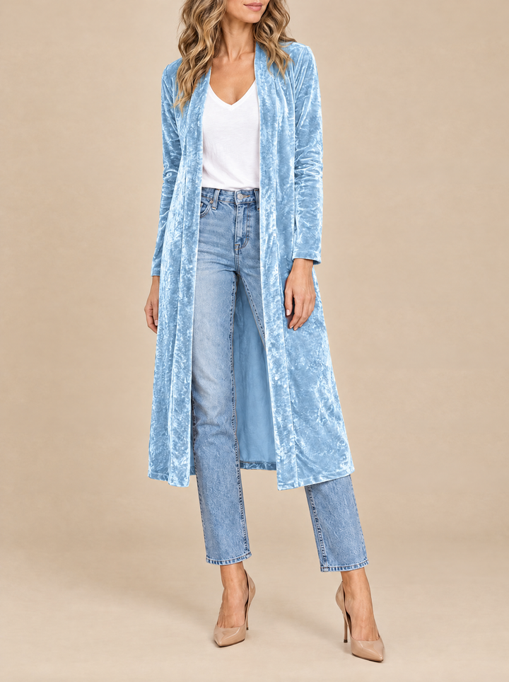 Ottilie long velvet coat, blue