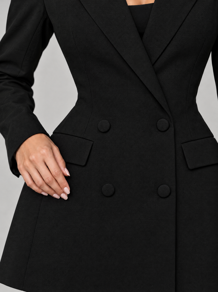 Sutton double-breasted blazer dress, black, detail