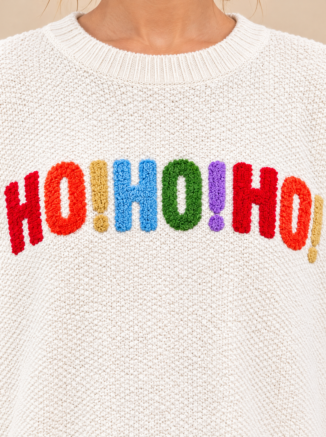Winnie Christmas lettering sweater cream, detail view