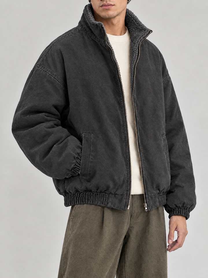 Callum sherpa lined zip jacket in dark gray