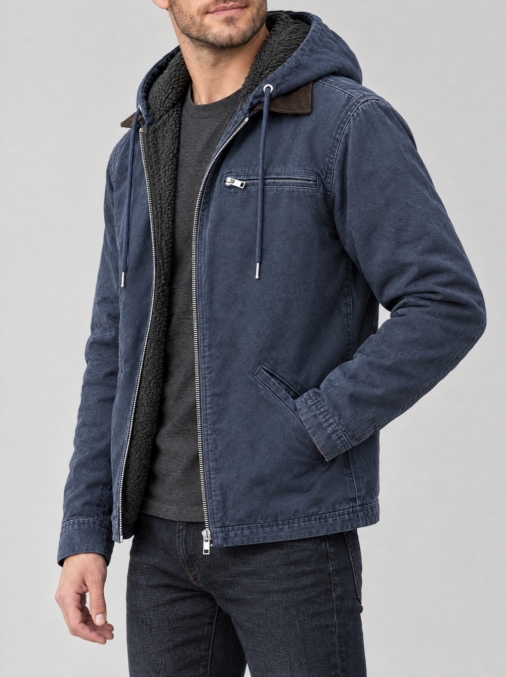 Garrett men's hooded winter jacket, navy, side view