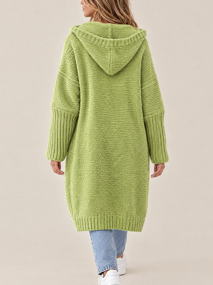 Odessa hooded knit cardigan, apple green, back view