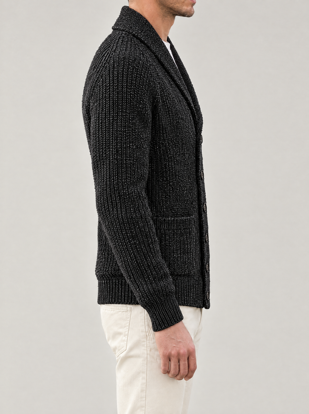 Finlay men's shawl collar knit cardigan black, side view