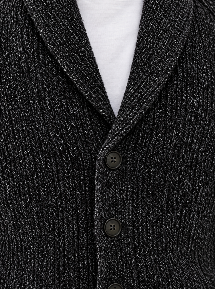 Finlay shawl collar knit cardigan, detail view