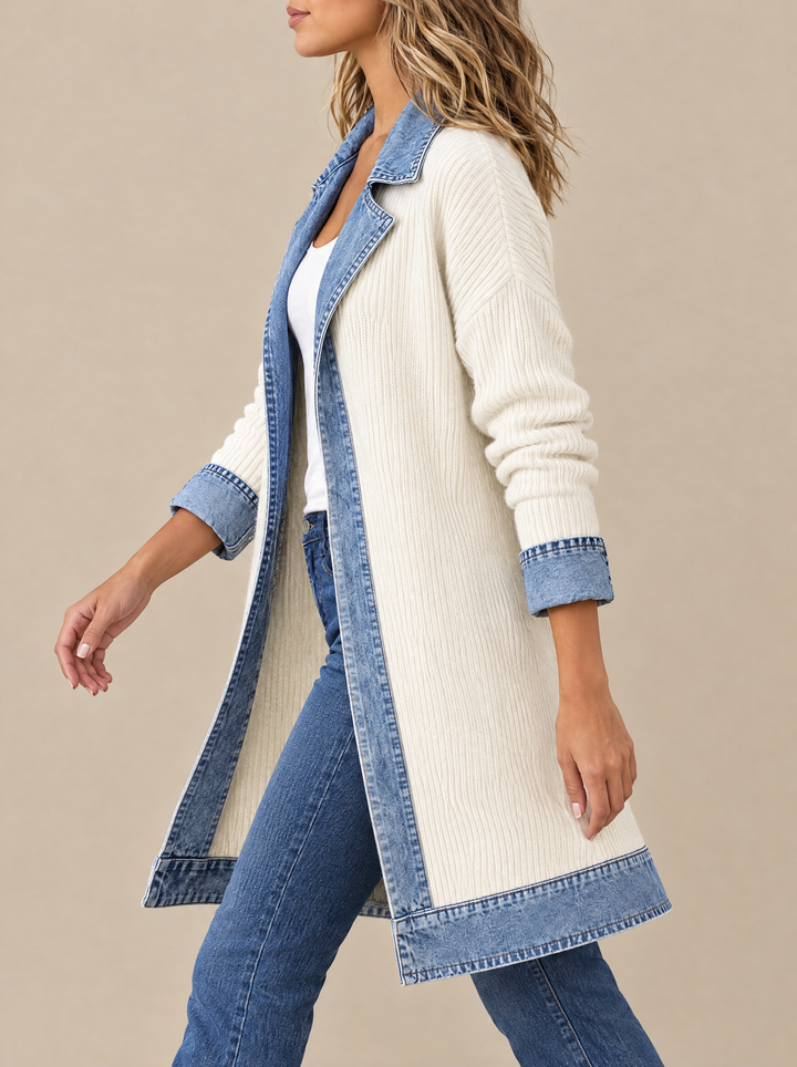 Hannah ribbed knit cardigan coat, white, side view