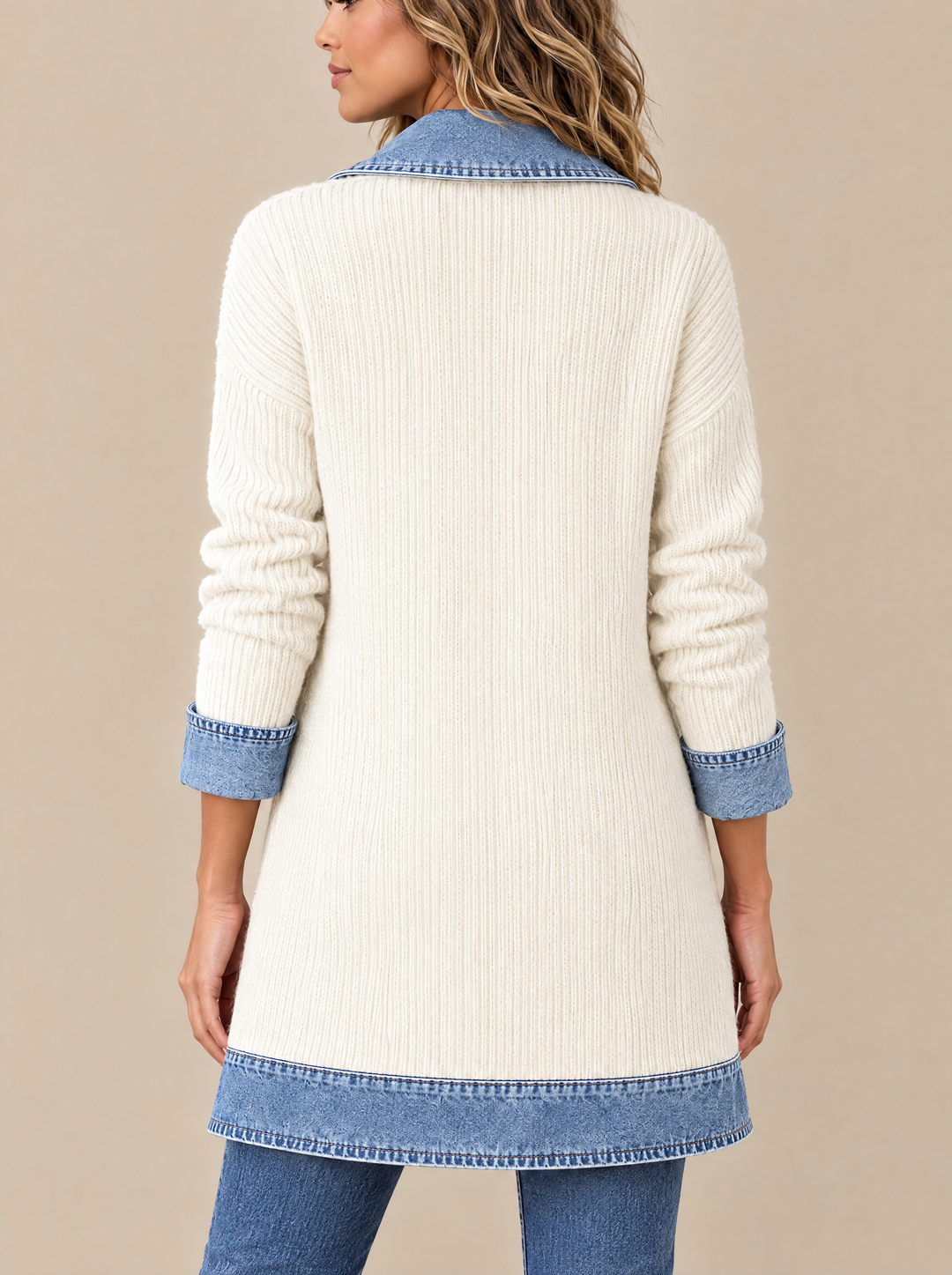 Hannah ribbed knit cardigan coat, white, back view