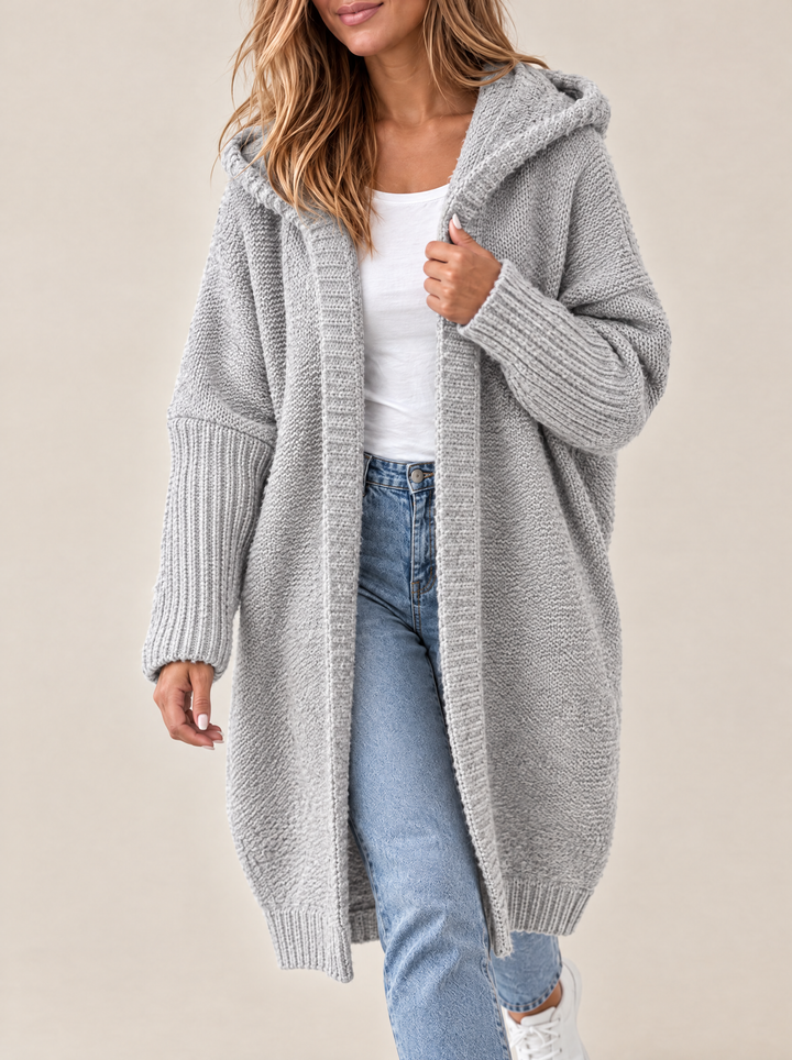 Odessa hooded open front knit cardigan, gray
