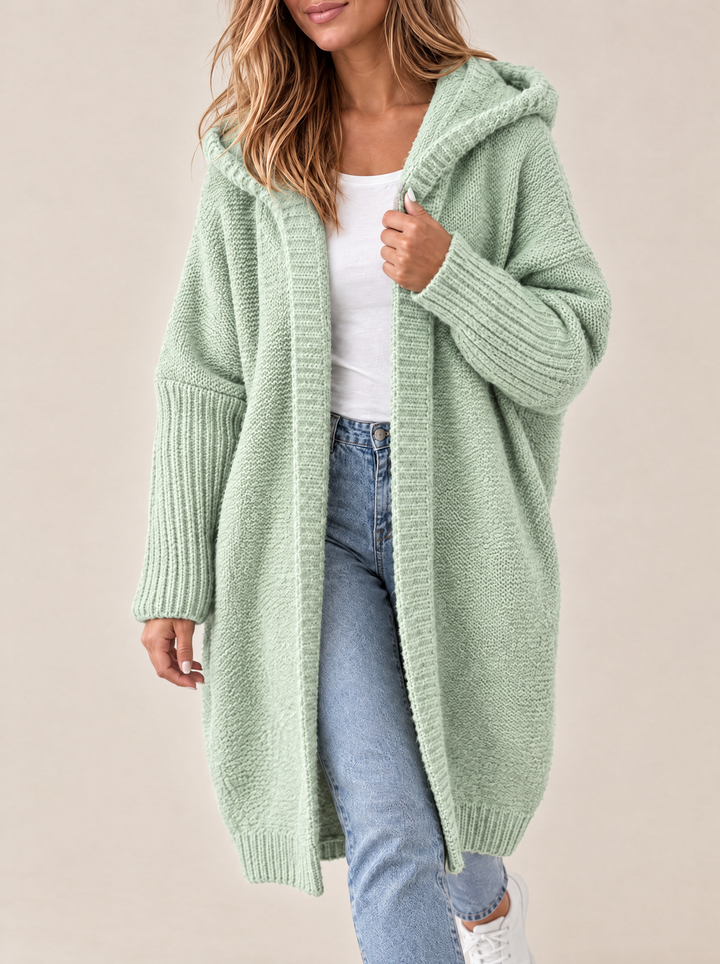Odessa hooded open front knit cardigan, mint green