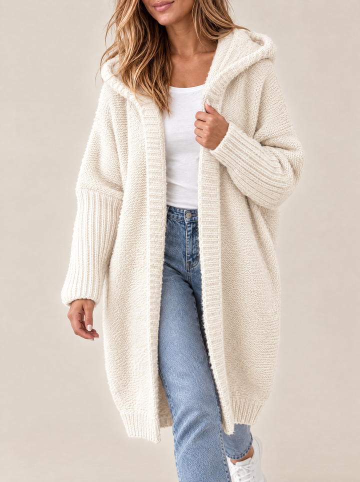 Odessa hooded open front knit cardigan, white