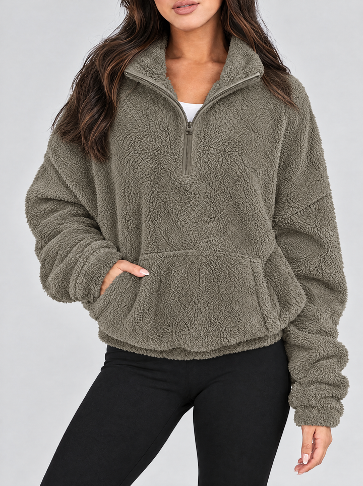 Alpine sherpa quarter zip sweater, sage, front view