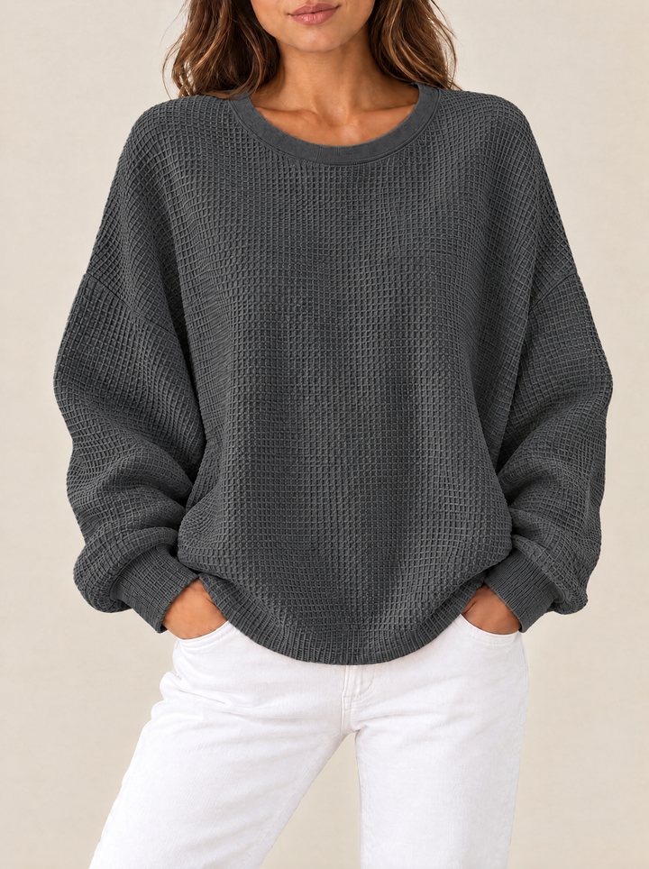 Molly oversized waffle knit sweater, gray, front view