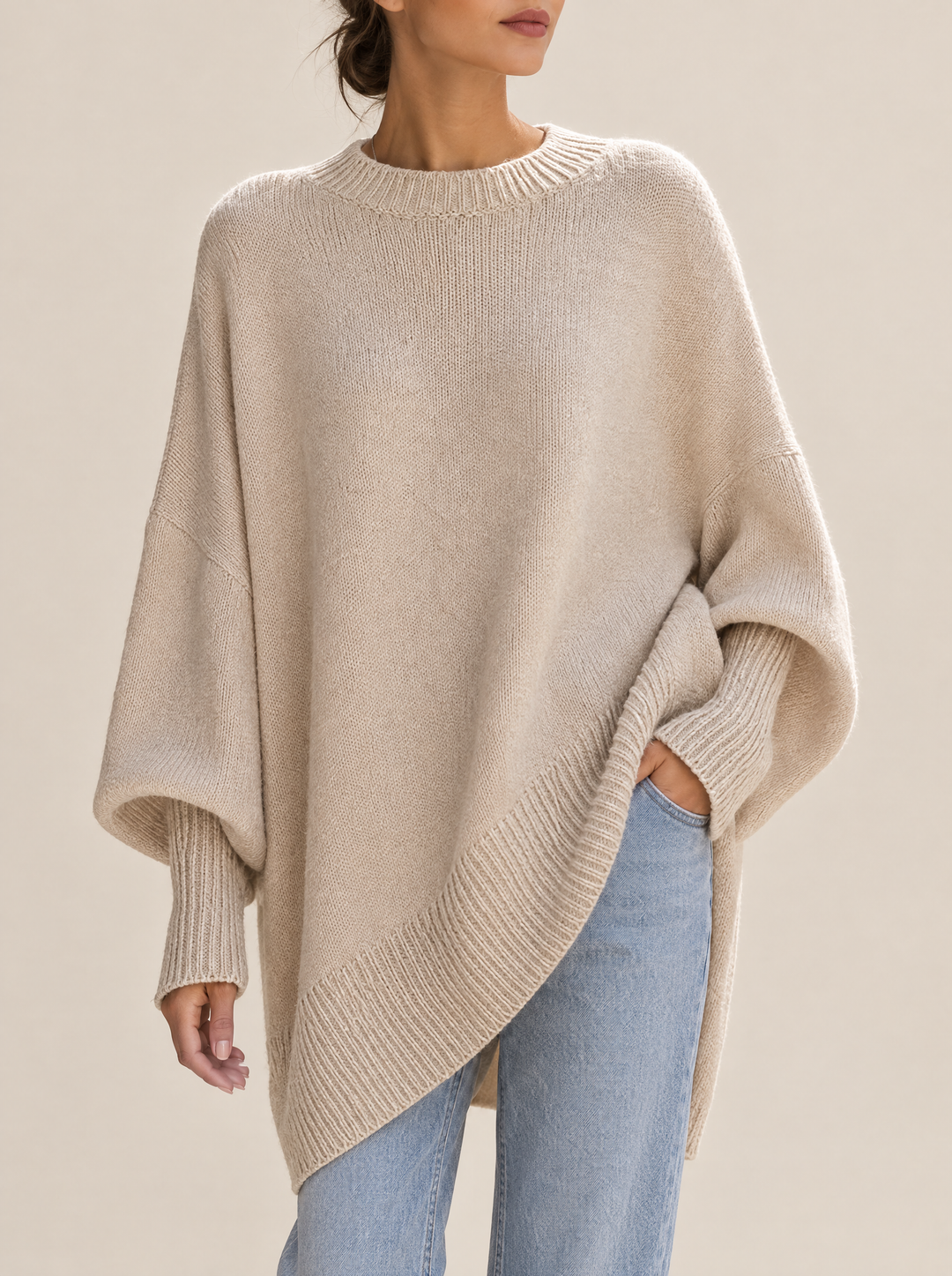 Jennifer oversized knitted sweater, Beige, front view