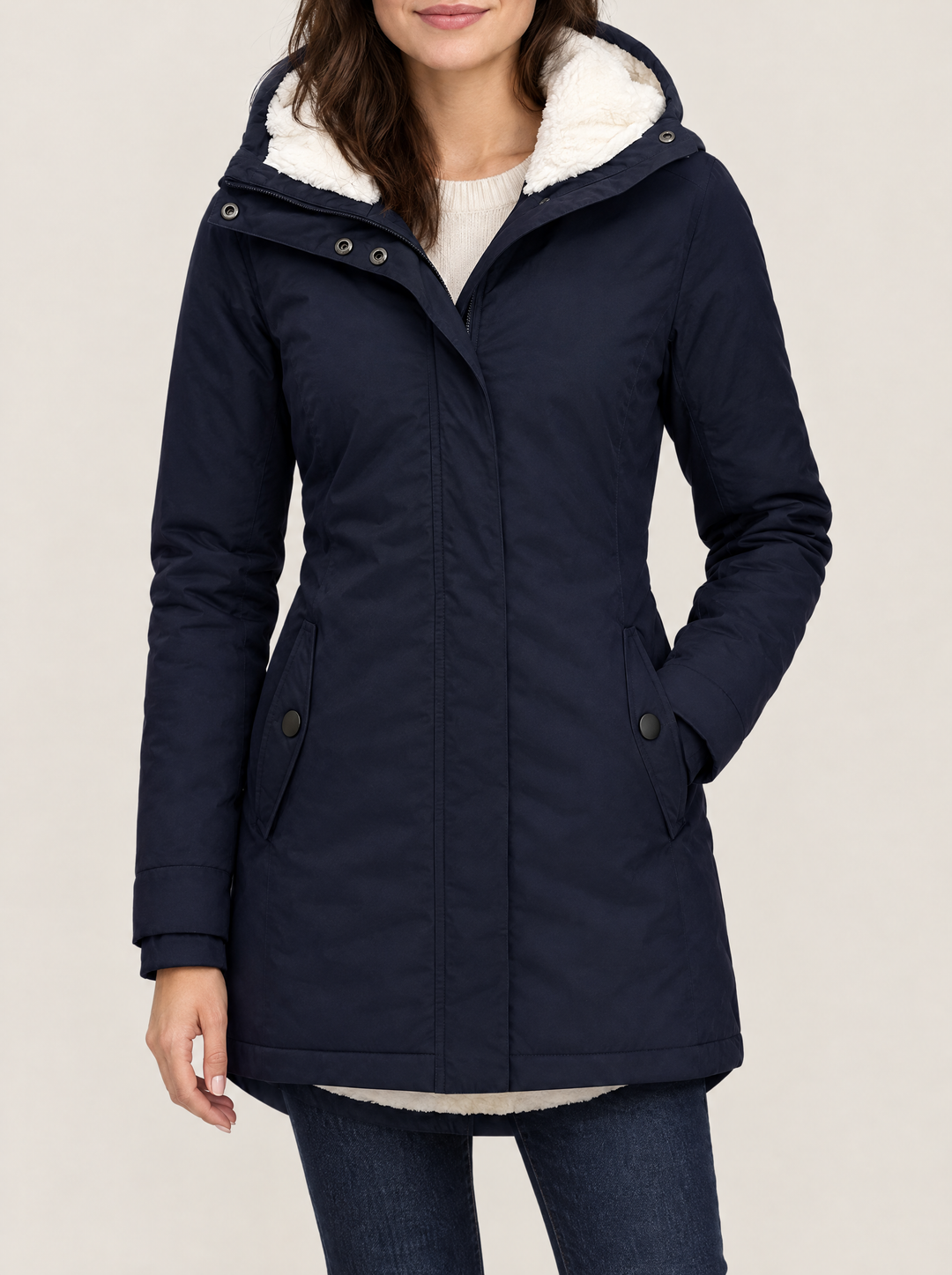 Maggie hooded winter jacket, Navy, front view