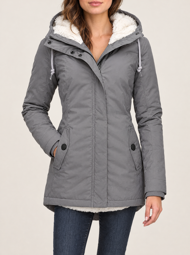 Maggie hooded winter jacket, Gray, front view