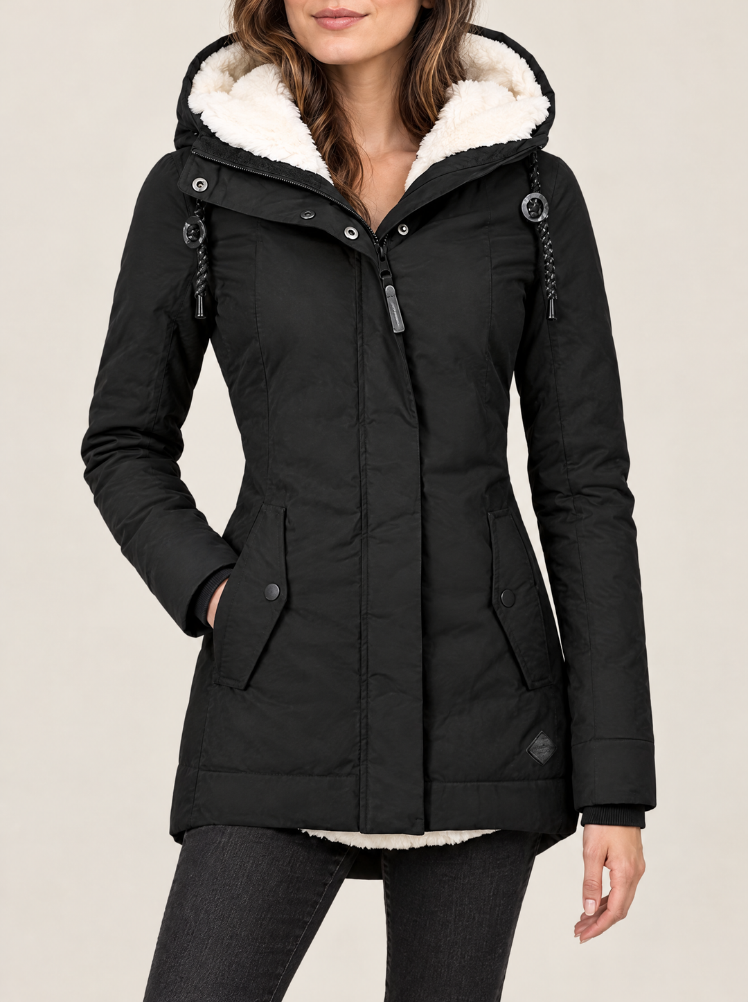 Maggie hooded winter jacket, Black, front view