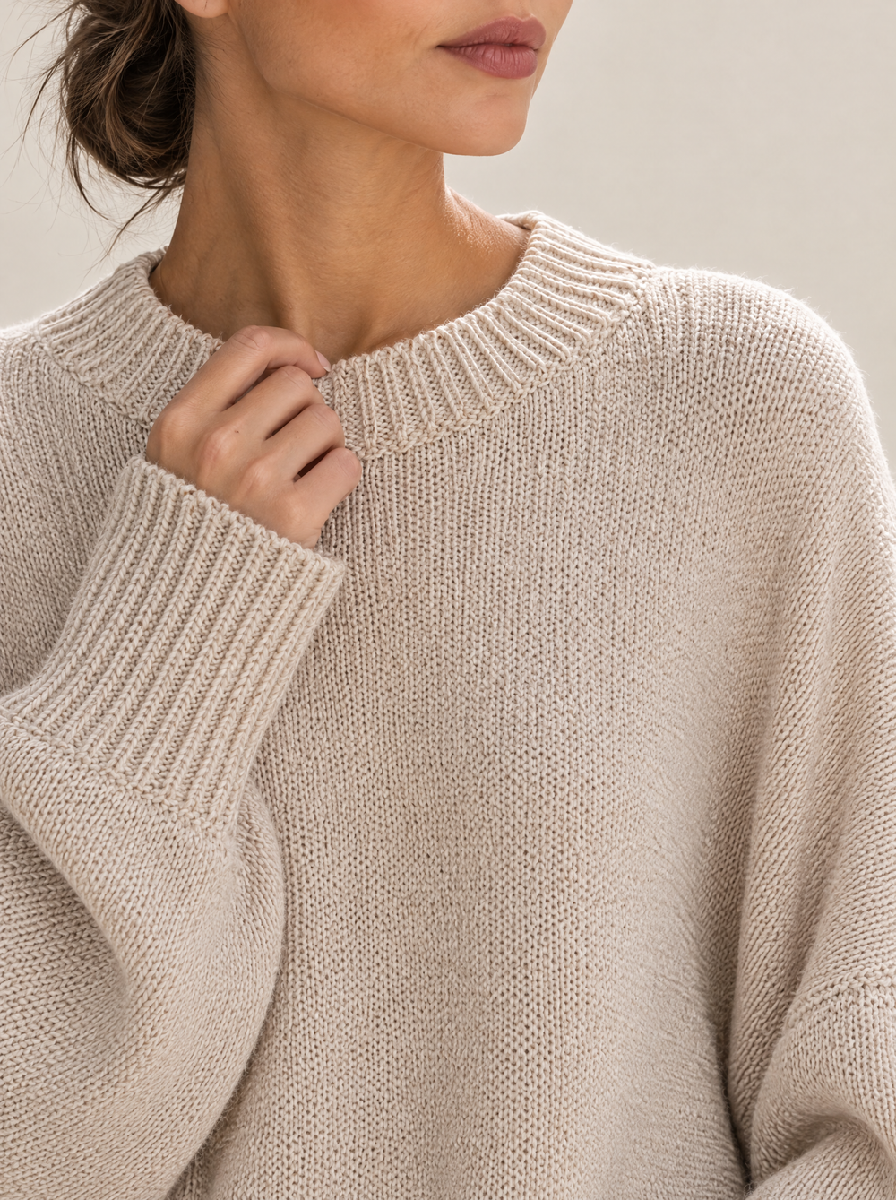 Jennifer oversized knitted sweater, Beige, detail view