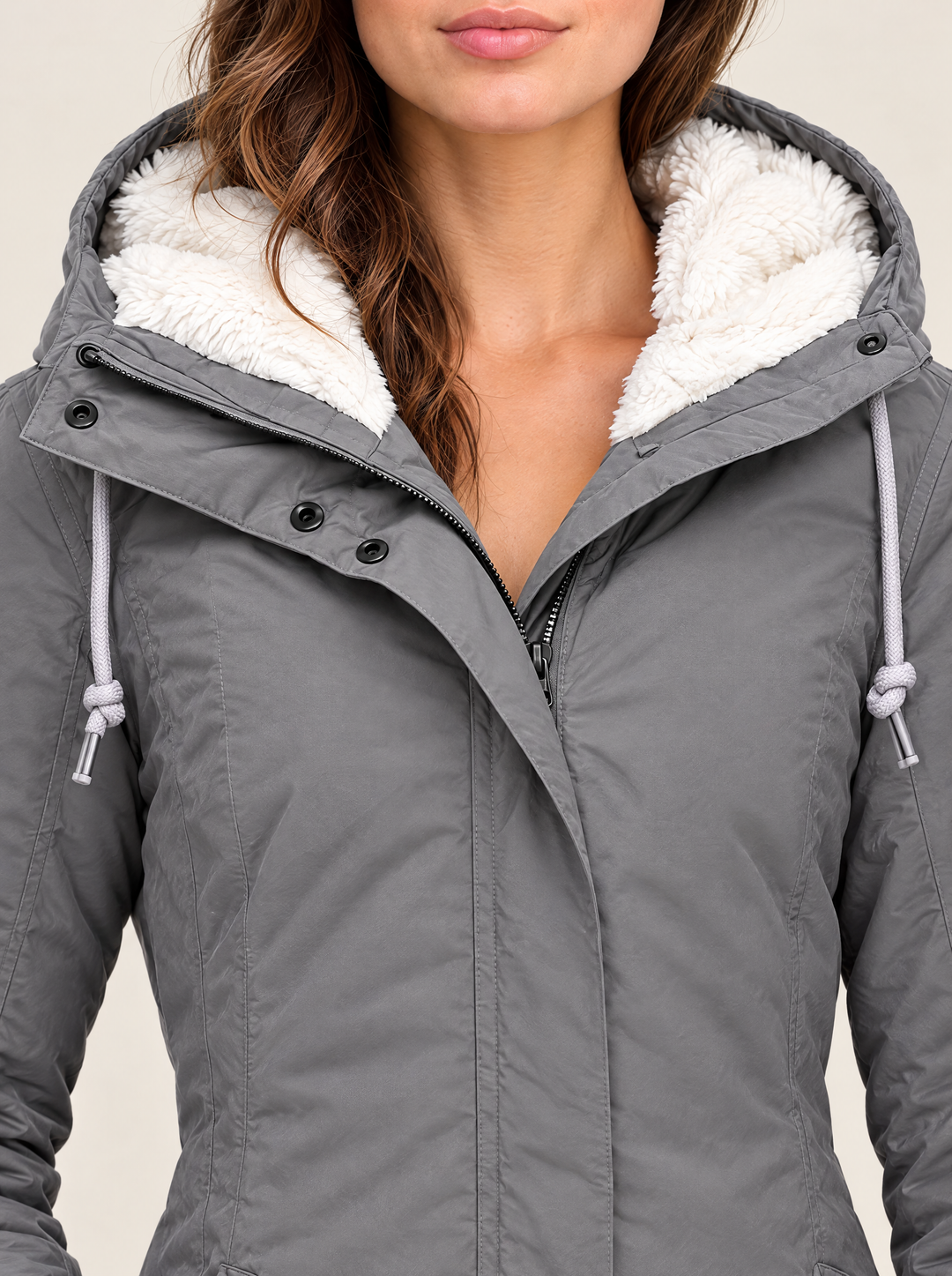 Maggie hooded winter jacket, Gray, detail view