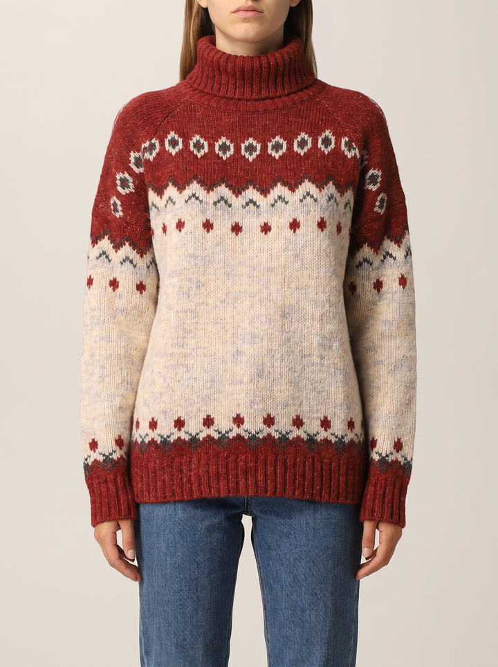 Sienna fair isle sweater, burgundy, front view